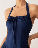 Sueña Lacivert Dantelli Boyundan Bağlamalı Midi Elbise