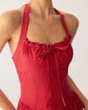 Sueña™ Kırmızı Dantelli Boyundan Bağlamalı Midi Elbise