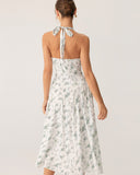 Sueña™ Yeşil Çiçekli Dantelli Boyundan Bağlamalı Midi Elbise