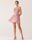 Sueña™ Pembe Çiçekli Dantelli Korse Slip Mini Elbise