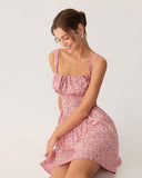 Sueña™ Pembe Çiçekli Dantelli Korse Slip Mini Elbise