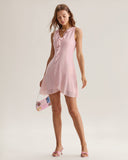 Sueña Pembe Fırfırlı Kolsuz Mini Elbise