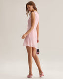 Sueña Pembe Fırfırlı Kolsuz Mini Elbise