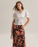 Sueña™ Beyaz Saten V Yaka Dantelli Bluz