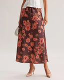 Sueña™ Kahverengi Çiçekli Düz Midi Etek