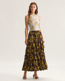 Sueña™ Sarı Çiçekli Yuvarlak Yaka Kolsuz Bluz