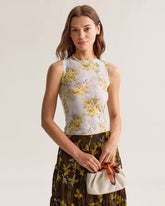 Sueña™ Sarı Çiçekli Yuvarlak Yaka Kolsuz Bluz