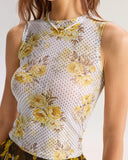 Sueña™ Sarı Çiçekli Yuvarlak Yaka Kolsuz Bluz