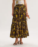 Sueña™ Sarı Çiçekli Beli Lastikli Midi Etek