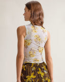 Sueña™ Sarı Çiçekli Yuvarlak Yaka Kolsuz Bluz