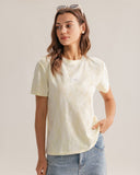 Sueña™ Sarı Dantel Dokulu Yuvarlak Yaka Tişört