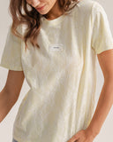 Sueña™ Sarı Dantel Dokulu Yuvarlak Yaka Tişört