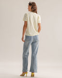 Sueña™ Sarı Dantel Dokulu Yuvarlak Yaka Tişört