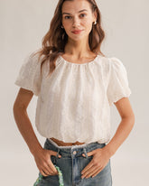 Sueña™ Bej Yuvarlak Yaka Kabarık Kol Tişört