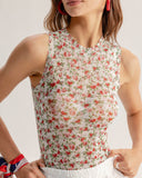 Sueña™ Kırmızı Çiçekli Yuvarlak Yaka Kolsuz Bluz