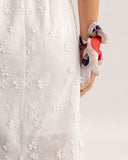 Sueña™ Beyaz Dokulu Beli Lastikli Midi Etek