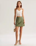 Sueña™ Yeşil Saten Beli Lastikli A Kesim Mini Etek