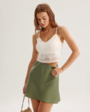Sueña™ Yeşil Saten Beli Lastikli A Kesim Mini Etek