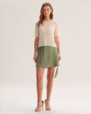 Sueña™ Bej Yuvarlak Yaka Dokulu Yarım Kol Tişört