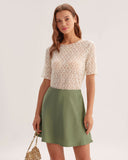 Sueña™ Bej Yuvarlak Yaka Dokulu Yarım Kol Tişört