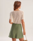 Sueña™ Bej Yuvarlak Yaka Dokulu Yarım Kol Tişört