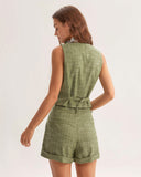 Sueña™ Yeşil Çizgili Yuvarlak Yaka Yelek