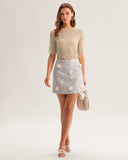 Sueña™ Mavi Çiçek Dokulu A Kesim Mini Etek