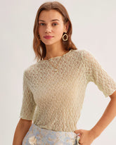 Sueña™ Yeşil Yuvarlak Yaka Dokulu Yarım Kol Tişört