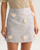 Sueña™ Mavi Çiçek Dokulu A Kesim Mini Etek
