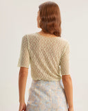 Sueña™ Yeşil Yuvarlak Yaka Dokulu Yarım Kol Tişört