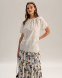 Sueña™ Bej Yuvarlak Dokulu Yaka Tişört