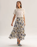 Sueña™ Kayısı Çiçek Beli Lastikli A Kesim Midi Etek