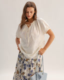 Sueña™ Bej Yuvarlak Dokulu Yaka Tişört