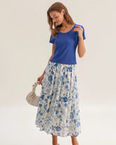 Sueña™ Mavi Çiçekli Etek İkili Takım