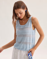 Sueña™ Mavi Yuvarlak Yaka Tığ İşi Kolsuz Bluz