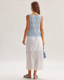 Sueña™ Mavi Yuvarlak Yaka Tığ İşi Kolsuz Bluz