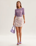 Sueña™ Pembe Çiçek Dokulu A Kesim Mini Etek