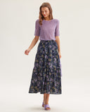 Sueña™ Mor Yuvarlak Yaka Dokulu Yarım Kol Tişört