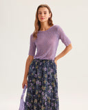 Sueña™ Mor Yuvarlak Yaka Dokulu Yarım Kol Tişört