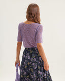 Sueña™ Mor Yuvarlak Yaka Dokulu Yarım Kol Tişört