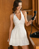 Sueña Beyaz V Yaka Pileli Sırtı Açık Mini Elbise