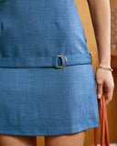 Sueña™ Mavi Tekne Yaka Kemerli Mini Elbise