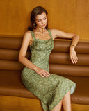 Sueña™ Yeşil Çiçekli Kare Yaka Slip Midi Elbise