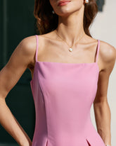 Sueña Pembe Kare Yaka Slip Pileli Mini Elbise