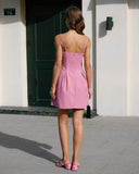 Sueña Pembe Kare Yaka Slip Pileli Mini Elbise