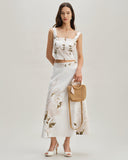 Sueña™ Beyaz Çiçekli Büzgülü Kare Yaka Askılı Üst