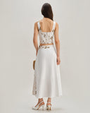 Sueña™ Beyaz Çiçekli Midi Etek