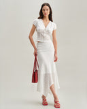 Sueña™ Beyaz Jakarlı Denizkızı Midi Etek