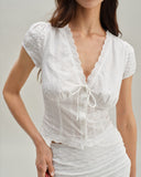 Sueña™ Beyaz Dokulu Kısa Kollu Bluz