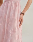 Sueña™ Pembe Kare Yaka Kabarık Kollu Midi Elbise